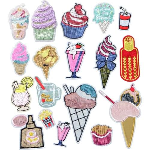 1 Food And Beverage Ice Cream And French Fries Clothing Embroidery Patch Cartoon Iron Patch Sewing Clothing Decal Accessories