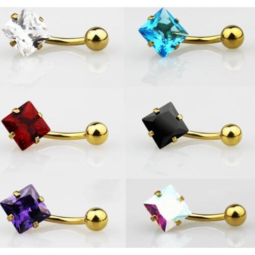 1pc Square Zircon Belly Button Rings Crystal Navel Piercing Barbell Surgical Steel Nombril Ombligo Sexy Woman Body Jewelry 14G