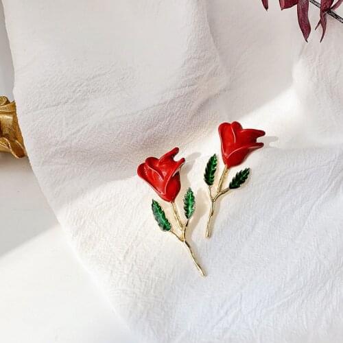 2020 Korean Autumn Winter New Design Chic Red Rose Earrings for Women Girls Gift Party Jewelry