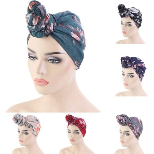 2021 New Fashion Bohemia Bonnet Women Muslim Hijab African Knot Pattern Print Fabric Ankara Headwarp Hat Ladies Turban Headscarf