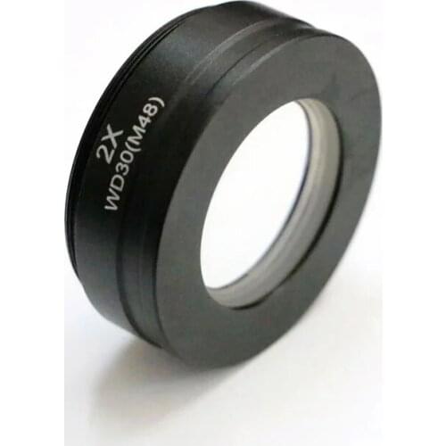 2X M48 M42 M50 Mounting Thread Working Distance 30mm WD30 Extender Lens Barlow Auxiliary Objective Lens for Stereo Microscope