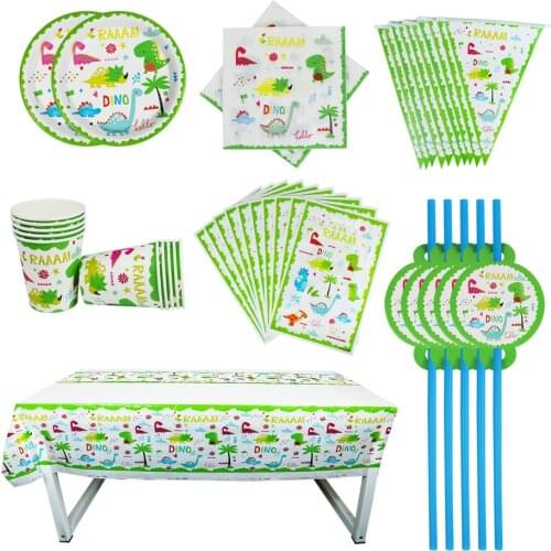40/80/81/100PCS Dinosaur Theme Birthday Kids Baby Shower Party Decoration Sets Banner Straw Giftbag Cup Plate Roar Dino Supplies