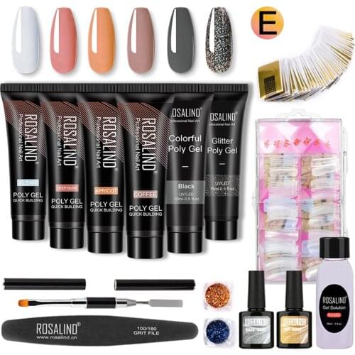 6Pcs 15ml Extension Tool Quick Building Set Base Top Coat Nail Molds Manicure Toolset Nail Brush Nail Art Tool