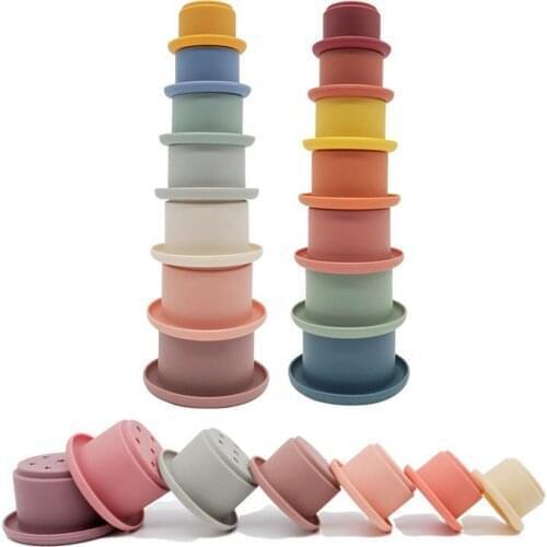 7PCS Baby Stacking Cups Early Learning Educational Toys Folding Tower Toys Bathing Toys Childrens Birthday Christmas Gift