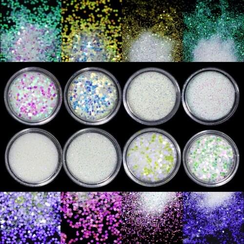 8Pcs Chameleon Nail Art Sequins Mermaid For Design Manicure Sparkly Hexagon Shape Chunky Glitter Flakes Nail Decoration Supplies