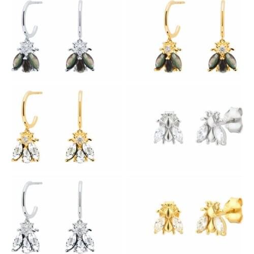 925 Silver Ear Needle New Bees Stud Earring Piercing Rock Punk trend Piercing Exquisite Luxury Zircon Ohrringe Pendiente Animal