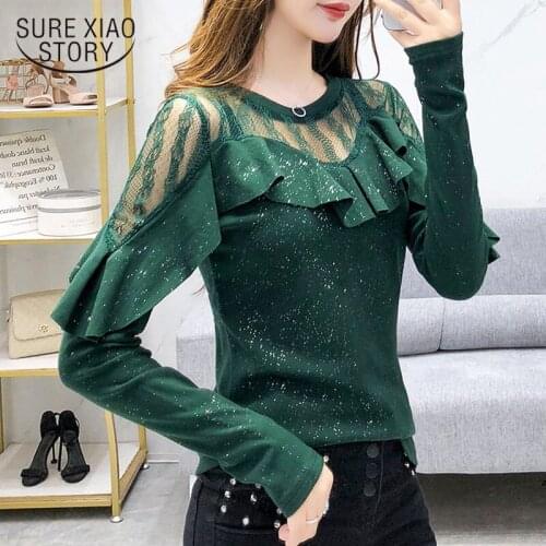 Blusas Mujer De Moda 2021 Spring Black Long Sleeve Top Lace Ruffles Solid Slim Plus Size Tops Fashion Korean Top Clothes 8410 50