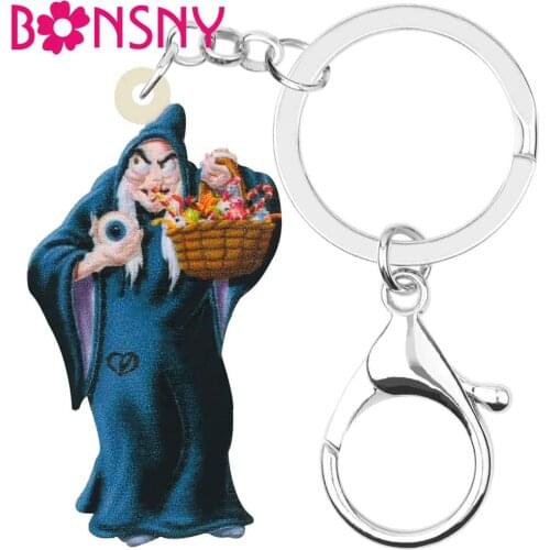Bonsny Acrylic Halloween Blue Evil Magic Witch Keychains Key Ring Jewelry Gift For Women Kids Handbag Purse Accessory Decoration