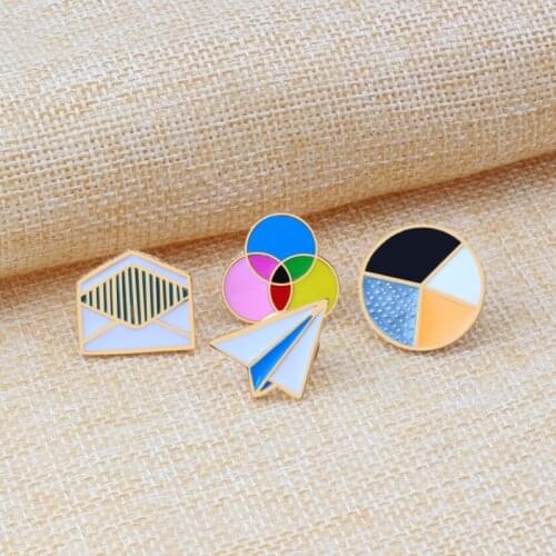 Colorful Circle Brooches Badge Cartoon Envelope Plane Enamel Pins Icon Cloths Bag Lapel Pins For Child Women Jewelry Accessories
