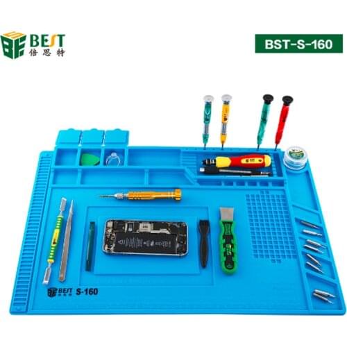 BST-S-160 45*30 CM ESD Heat Insulation Silicone Soldering Pad Repair Maintenance Platform Desk Mat with Magnetic Section