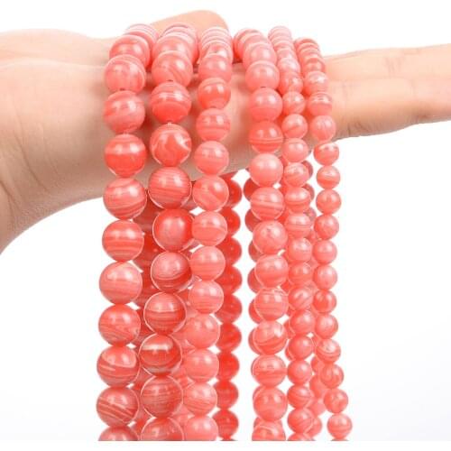 Natural Stone Beads Red Veins Rhodochrosite Round Loose Spacer Beads for Jewelry Making Bracelets Necklace Accessories 6/8/10MM