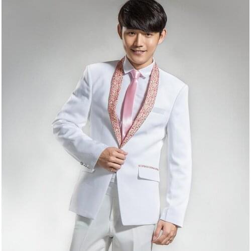 Cheap ! White shawl collar tuxedo suit mens suits studio theme costume master of ceremonies presided over mens Kore