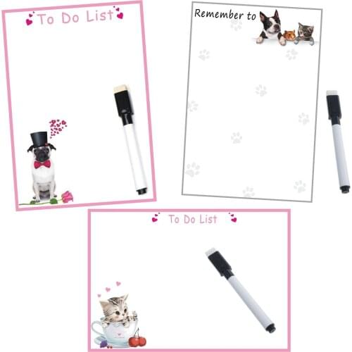 Dry wipe Magnetic Whiteboard Remind Message Board Memo Pad Fridge Magnets Sticker Cartoon Dog Cat Sheet Planner Writing Note