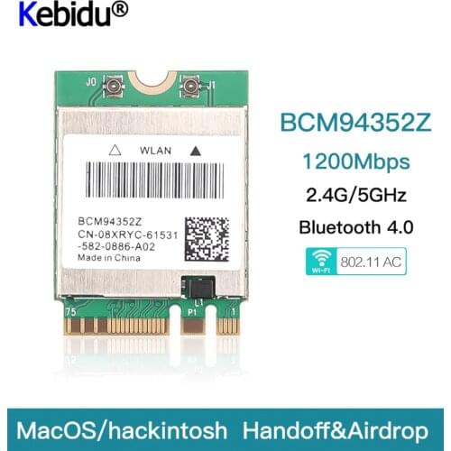 Kebidu Dual band Wireless Hackintosh BCM94352Z WIFI Card NGFF M.2 1200Mbps Bluetooth4.0 NGFF 802.11ac Wlan Adapter DW1560