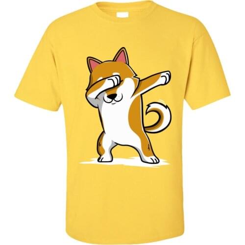 Funny Mens T-Shirt Shiba Inu Dabbing Tops Tees Discount Crew Neck Dance Tshirt Short Sleeve Cotton Casual T Shirt Wholesale