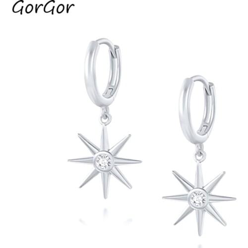 GorGor Clip Earrings Women 925 Sterling Pattern Anise Star Pendant Cubic Zirconia Simplicity Temperament Jewelry 60204080126