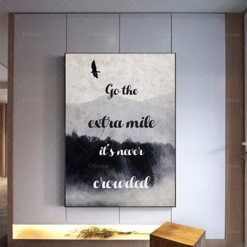 Go The Extra Mile Its Never Crowded Canvas Wall Art, Motivational Office Decor, Success Quotes, Posters Prints Unique Gift