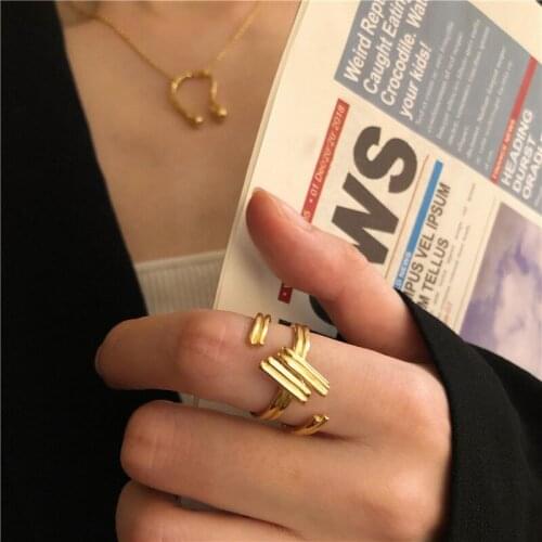 Binmonray 925 Sterling Silver Irregular Multilayer Concave Convex Smooth Rings for Women Creative Line Knot Opening Rings Gift