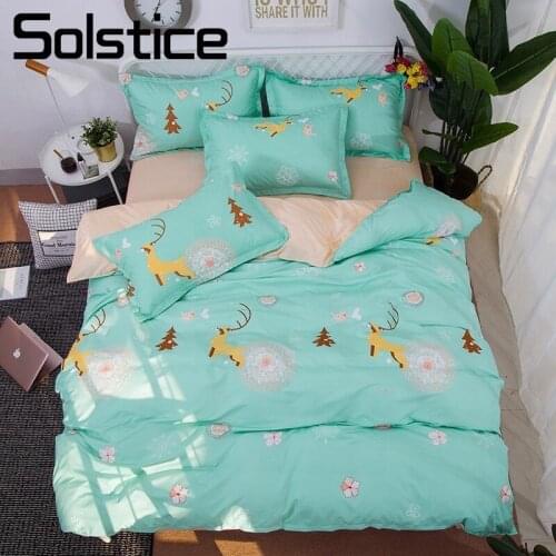 Solstice Home Textile Elk Deer Duvet Cover Pillowcase Flat Bed Sheet 3/4Pcs Kids Teen Bedding Sets Boy Girl Bed Linen King Queen