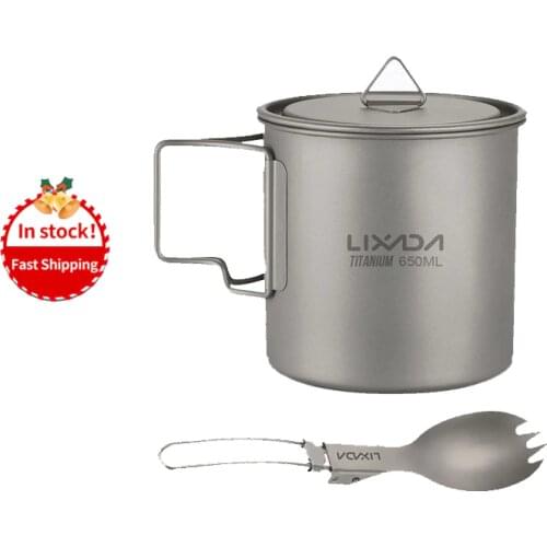 Lixada Ultralight Titanium Cup Portable Camping Picnic Water Cup Mug with Foldable Handle 300ml/350ml/420ml/550ml/650ml/750ml