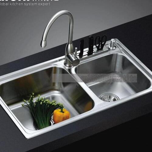 Ten Years Old Shop Kitchen Household Multi-function With Knife Holder 304 Stainless Steel Integrated Sink Double Sink Dishwashin