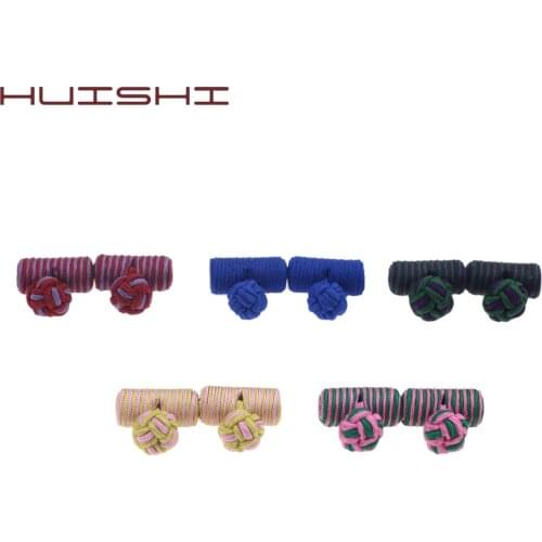 HUISHI Multicolor Shirt Cufflinks Man Elastic Fabric Silk Knot Ball Cuff links Hot Selling Classic Mens Cufflinks For Party Gift
