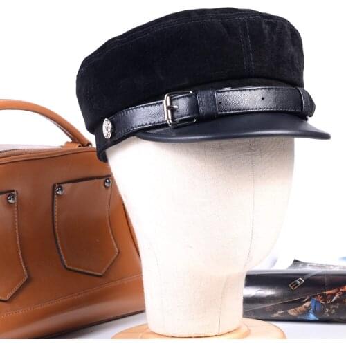 Mens Womens Genuine Suede Leather Fashion Beret Golf Military Navy Newsboy caps/hats