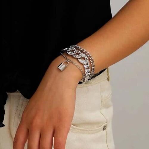 JIJIAWENHUA New Trend Alloy Bracelet Bracelet Three-piece Combination Fashion Temperament Jewelry Accessories