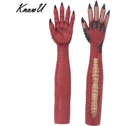 KnowU Cosplay Gloves Demon Crossdress Red Devil Halloween Tools Party Silicone A Pair