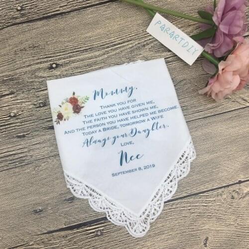 Personalized any text wedding handkerchief, mother of the bride gift, custom printed wedding PRINTED gift for Mom handkerchief