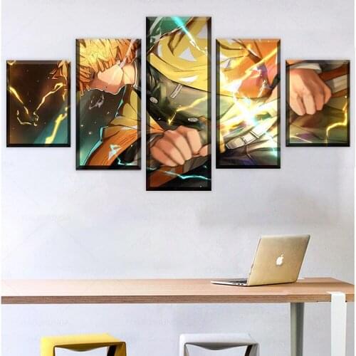 Poster Canvas Print Wall Artwork 5 Pieces Demon Slayer Kimetsu No Yaiba Comic HD Painting Modular Pictures Home Decor Kids Room
