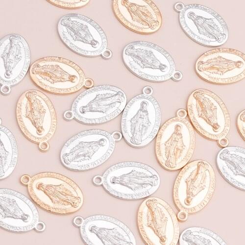 10pcs Gold Silver Color Big Statement Oval Shape Virgin Mary Pendants Charms fit DIY Making Necklaces 26x15mm Metal Alloy