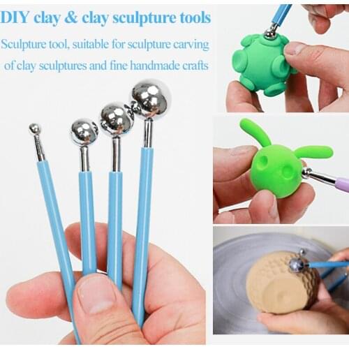 Professional DIY Stainless Steel Polymer Clay Ball Tools 4pcs/set Clay Pottery Carving Sculpture Tools Toys Molding Ball Sticks