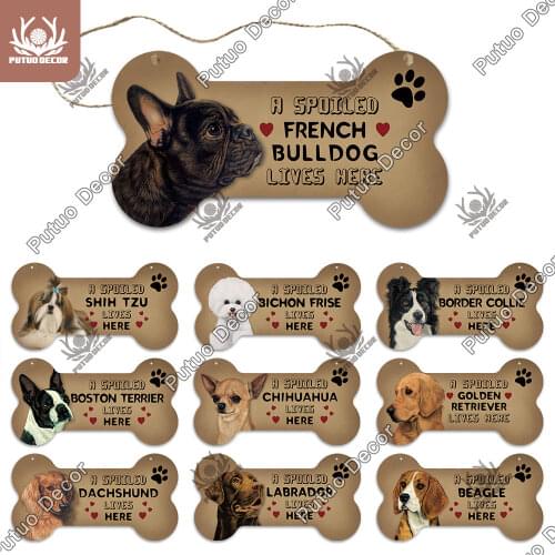 Putuo Decor Pet Dog Bone Sign Plaque Wood Lovely Friendship Decorative Plaque for Dog Kennel Decoration Wall Decor Dog Tag Gifts