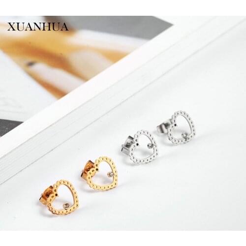 XUANHUA Rose Gold Pineapple Heart Stud Earrings For Women Fine Jewelry Accessories Stainless Steel Jewelry Woman Vogue 2019