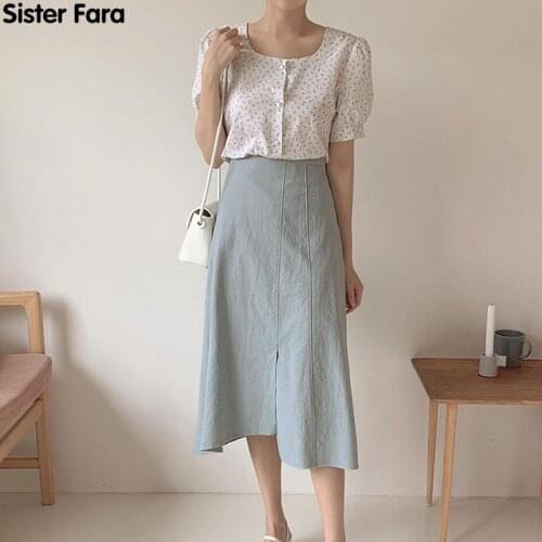 Sister Fara Fashion Print Short Sleeve Shirt Summer Womens Suit+High Waist Asymmetrical Half Skirt Casual Two Piece Set Women