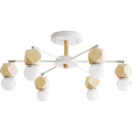 6 Lights Modern Creative Wood Lampshade Hanging Lamps E27 Black White Metal Restaurant Living Room Pendant Light Fixtures PL627