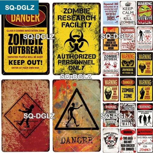 [SQ-DGLZ] Zomble Metal Sign Vintage Plaque Tin Sign Game Plate Wall Decor Danger Club Man Cave Painting Garage Decor Man Gift