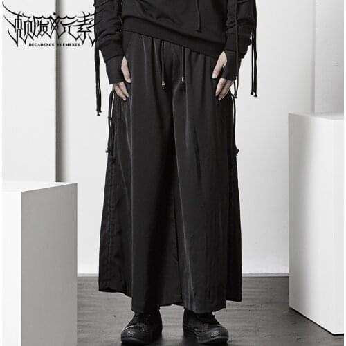 Dark mens culottes Alternative personality designer clothing Mens trendy casual wide-leg pants loose-fitting pants