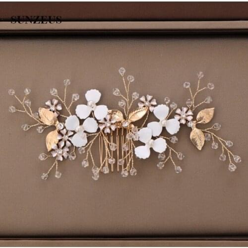 Gold Leaf Bridal Combs With Flowers Crystals Wedding Headpiece New Bride Hair Comb Women Head Accessory SQ448