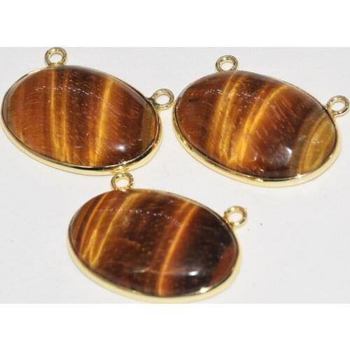 Fashion Jewelry Natural Tigers eye Oval Connector femme 2019 Gold Bezel Polish 2 loops Gem Stone connector for women as gifts