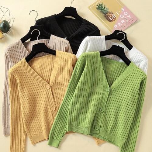 Knit Cardigan Short Jacket Women Spring Autumn Fashion Slim Sweater Outwear Yellow Cardigan