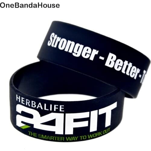1PC 24 Hour Fit Stronger Better Togeter Silicone Wristband One Inch Wide Black