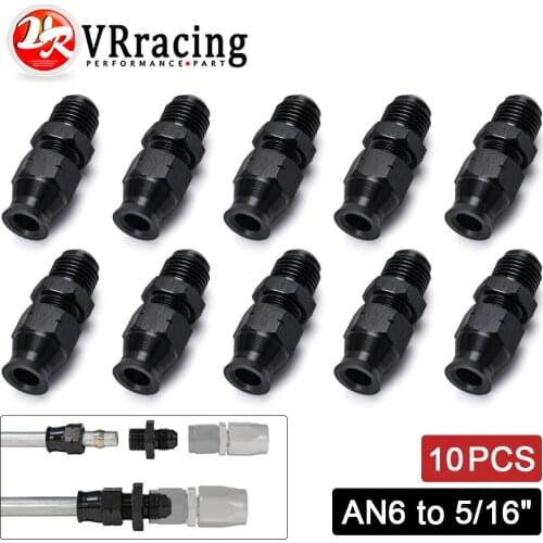 10 Pieces Straight 6AN Male Flare to 5/16" (OD 8mm) Tube Hose Fitting Adapter Fuel Hard Line Pipe Aluminum Black Anodized