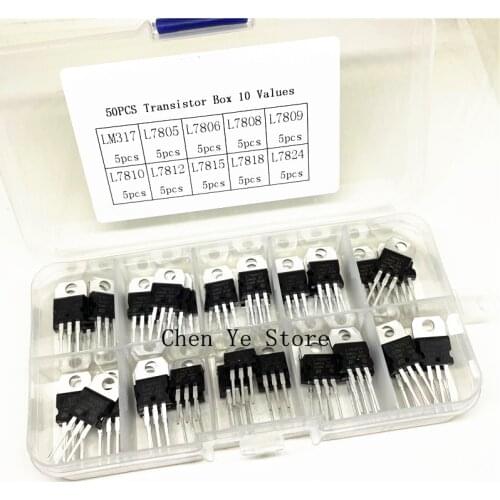 10value LM317T L7805 L7806 L7808 L7809 L7810 L7812 L7815 L7818 L7824 Transistor Assortment Kit 50PCS Voltage Regulator Box