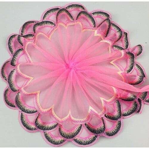 10Yds Mesh Embroidery Pink Blue Red Lace Fabric Ribbon Retro Dress Doll Skirt Dance Hem Accessories 16.5cm Wide