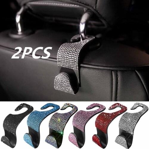 2PCS Car Seat Back Hook Diamond Bling Rhinestones Hanger Auto Back Headrest Mount Storage Holder Car Interior Accessories