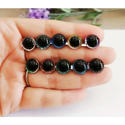 200set/lot diy 9mm/10mm/11mm/12mm tiny round plastic clear toy safety eyes + glitter Nonwovens + hard washer-size color option