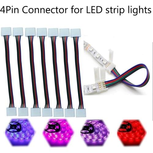 4 Pin LED Strip Lights Connector 10mm 16.5cm Length Connector Plug Wire Cable For SMD 5050 RGB led strip Connectors Terminals