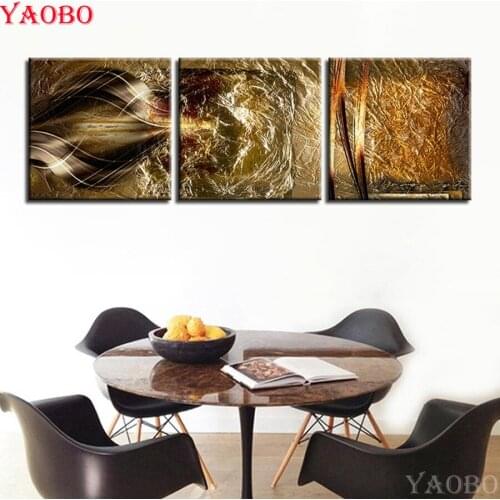 5d Full square/round Diy Diamond Painting Cross Stitch Kit 3 Pieces Abstract Golden Exquisite Pattern Embroidery Mosaic picture